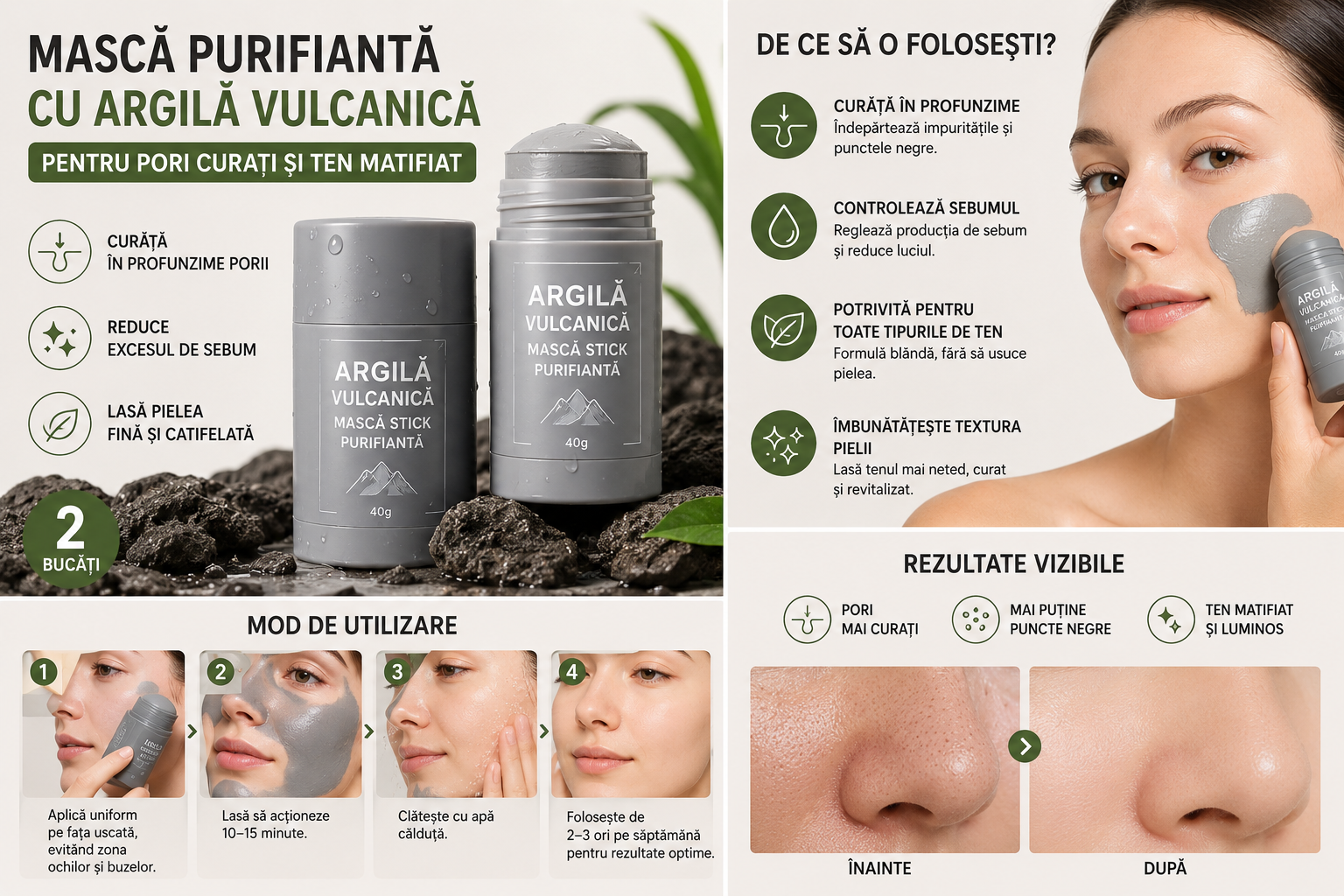Mască Stick Purifiantă cu Argilă Vulcanică