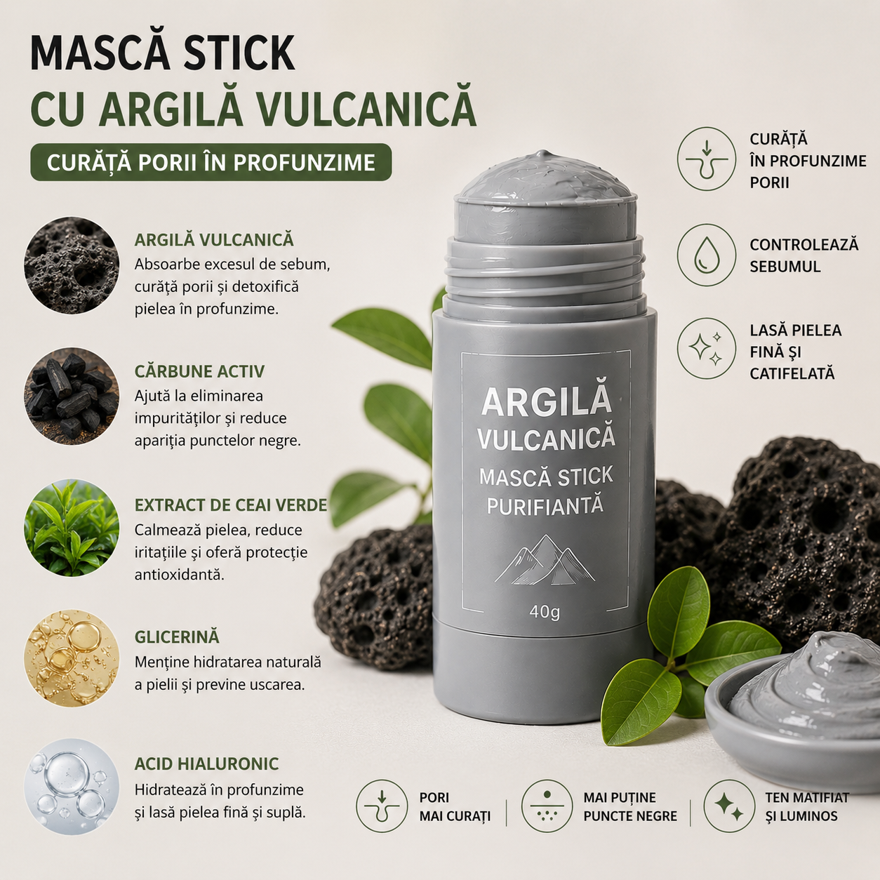 Mască Stick Purifiantă cu Argilă Vulcanică